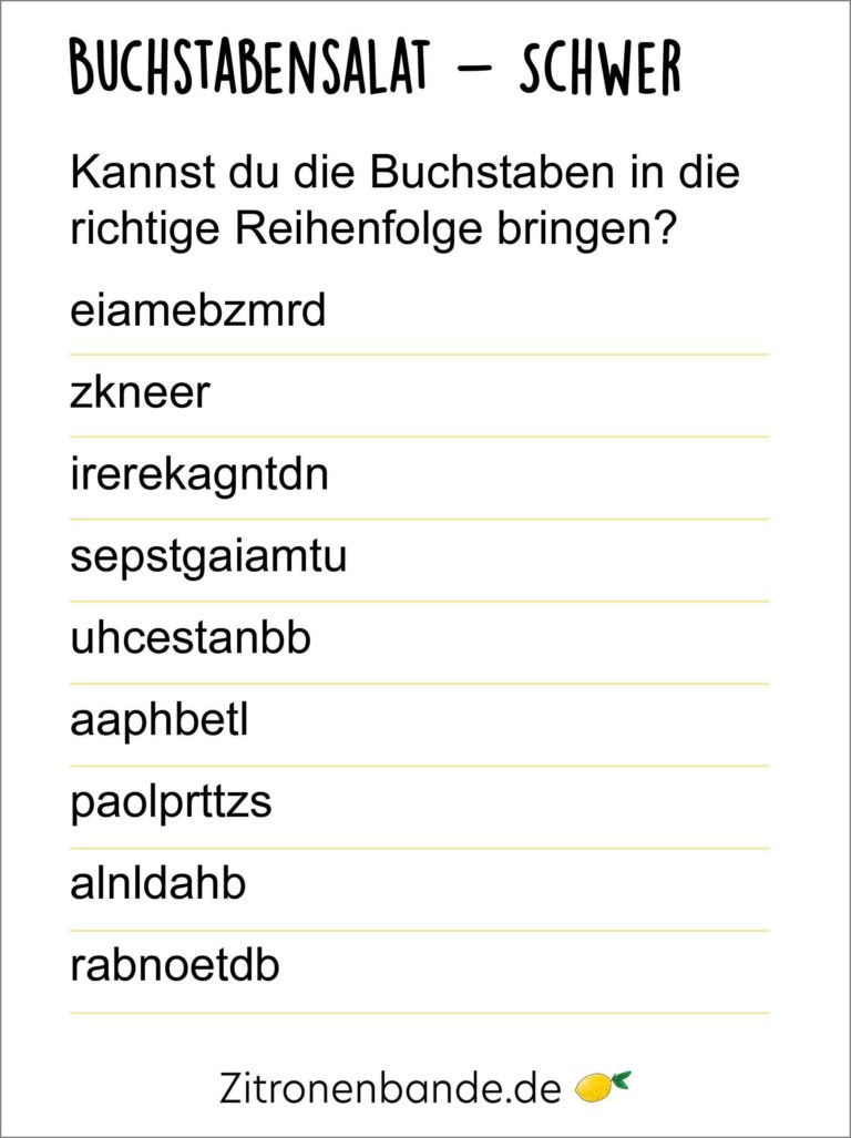 Buchstabensalat - tolle Buchstabenrätsel zum Ausdrucken & Lösen